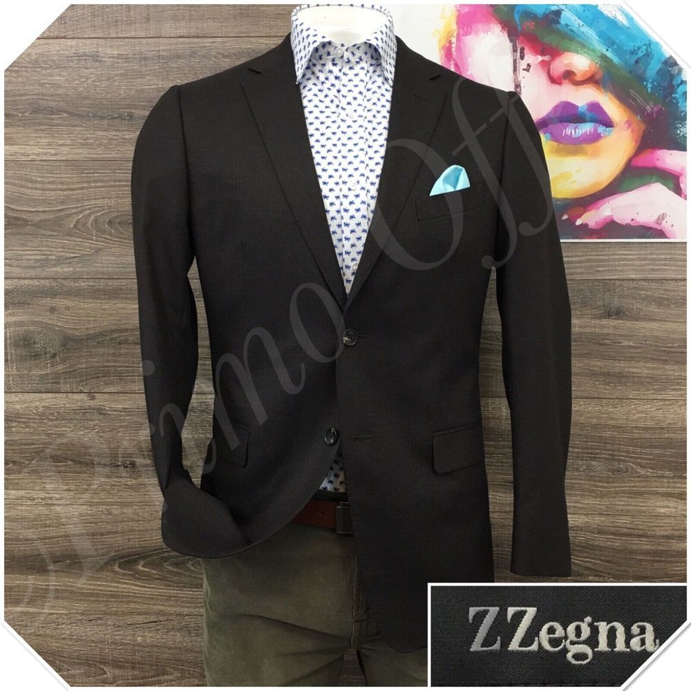 Z ZEGNA Mens Blazer Sport Coat Casual Two Button Jacket Size 40R Brown Wool Suit